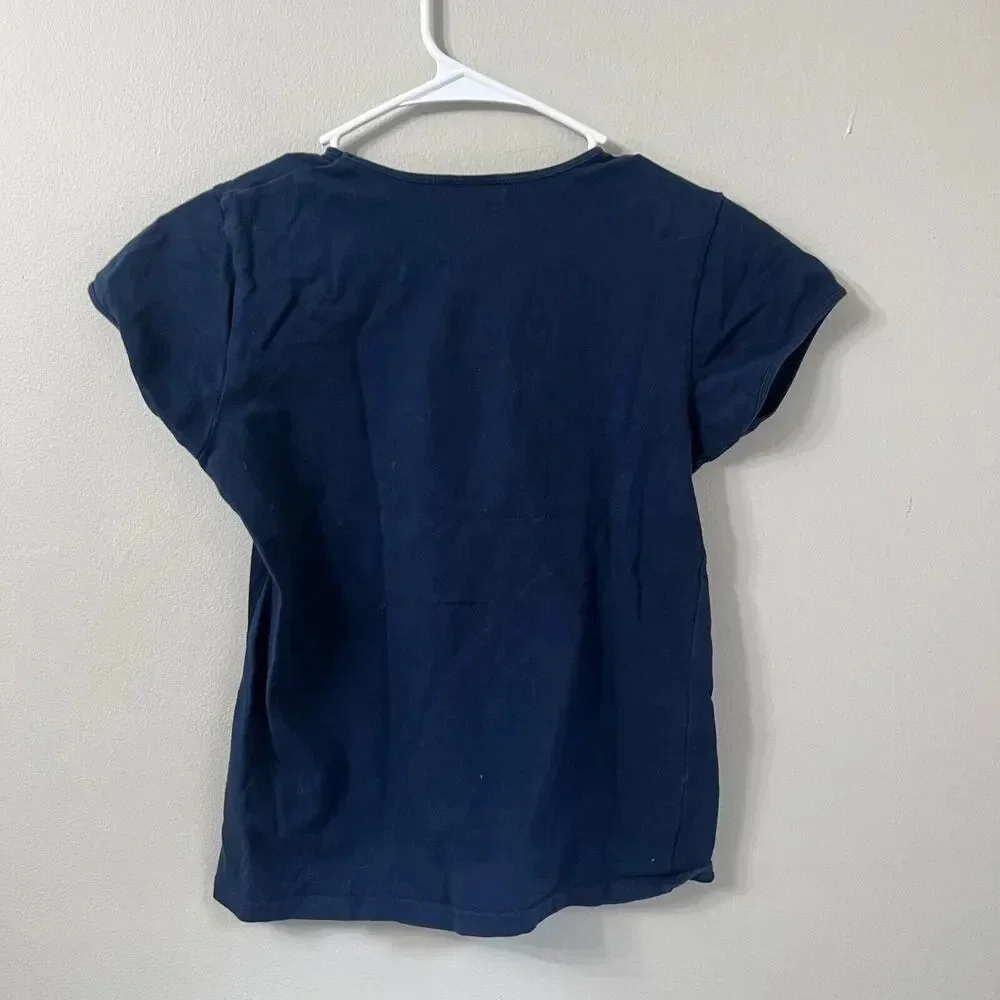 Vtg Nike Womens Navy Blue T Shirt L Pullover Short Sleeve Love Rhinestone Tennis